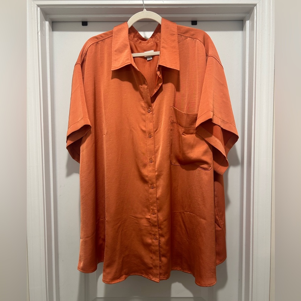Women’s Satin Orange Short Sleeve Shirt